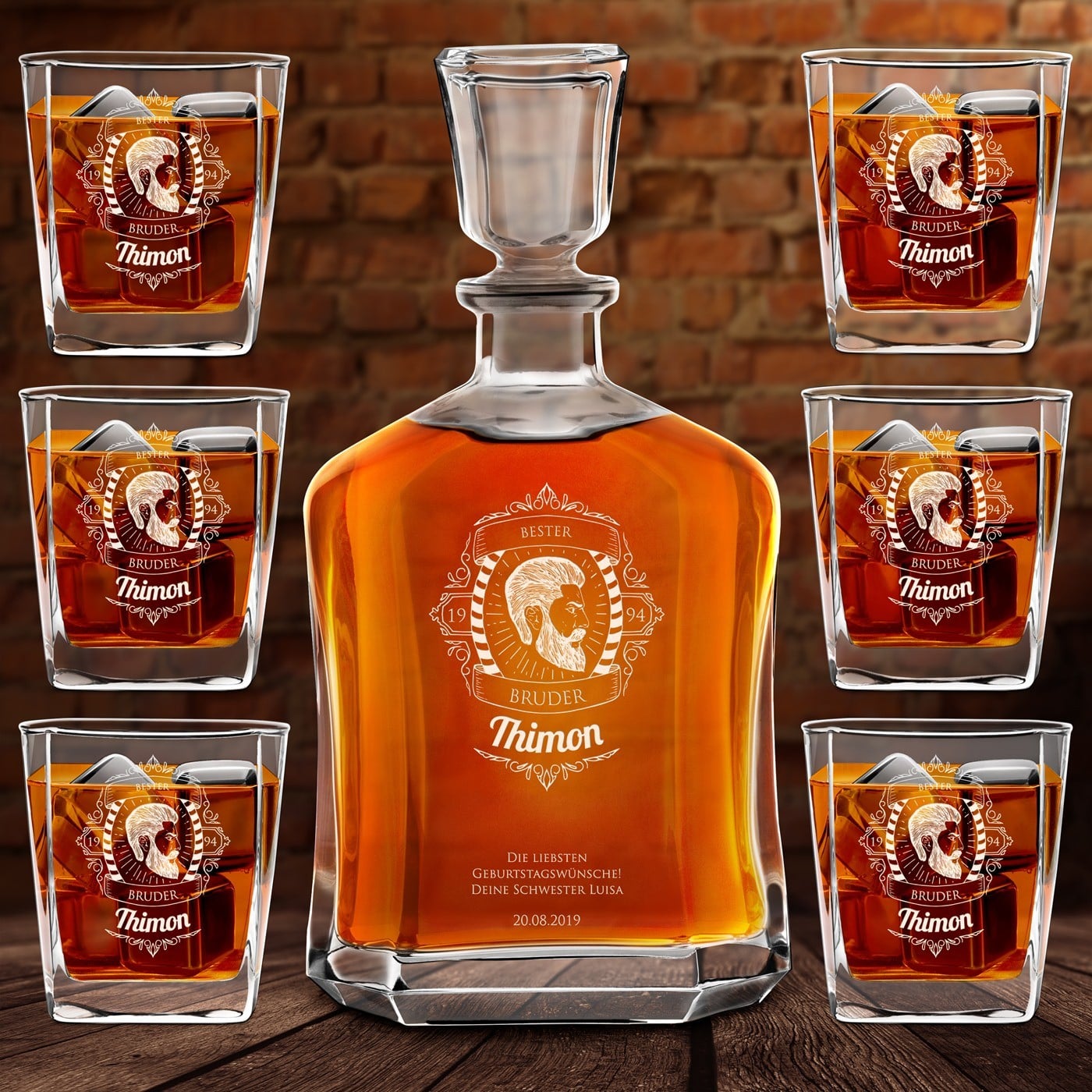 Whisky Karaffe Set mit 6 Gläsern und Gravur für Ihren Bruder zum Geburtstag