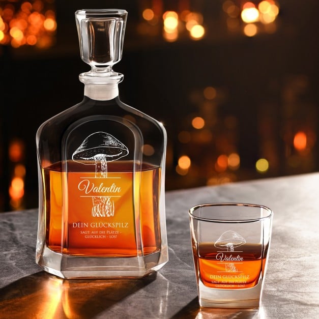 Whisky Karaffe Set mit 6 Gläsern und Gravur für einen Pilzsammler
