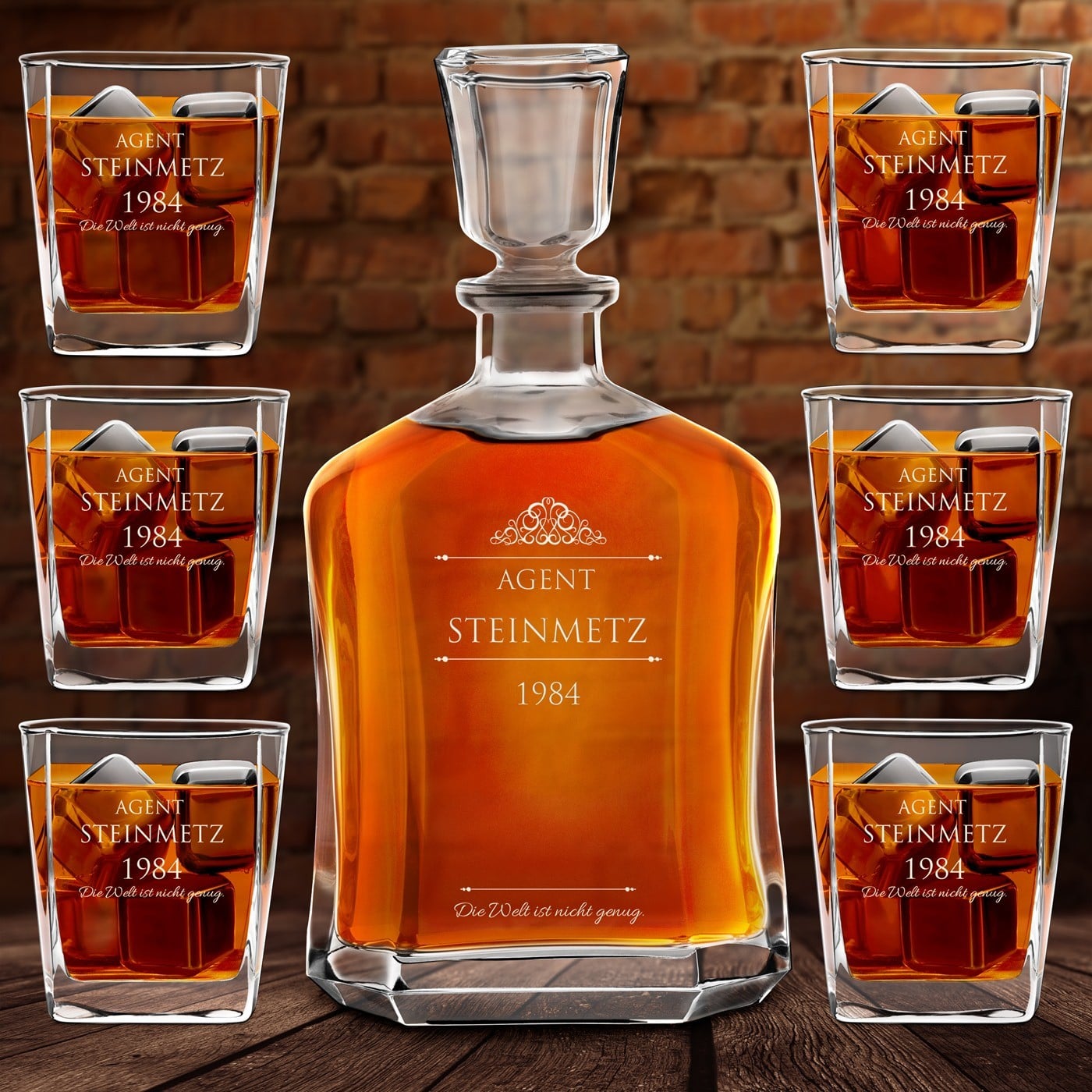 Whisky Karaffe Set mit 6 Gläsern und Gravur für einen Minister zum Geburtstag