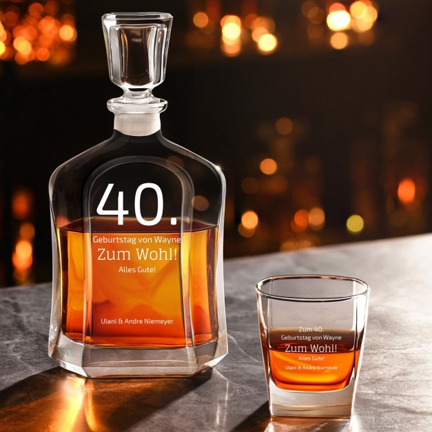 Whisky Karaffe Set mit 6 Gläsern und Gravur für Ihren Freund zum 40. Geburtstag