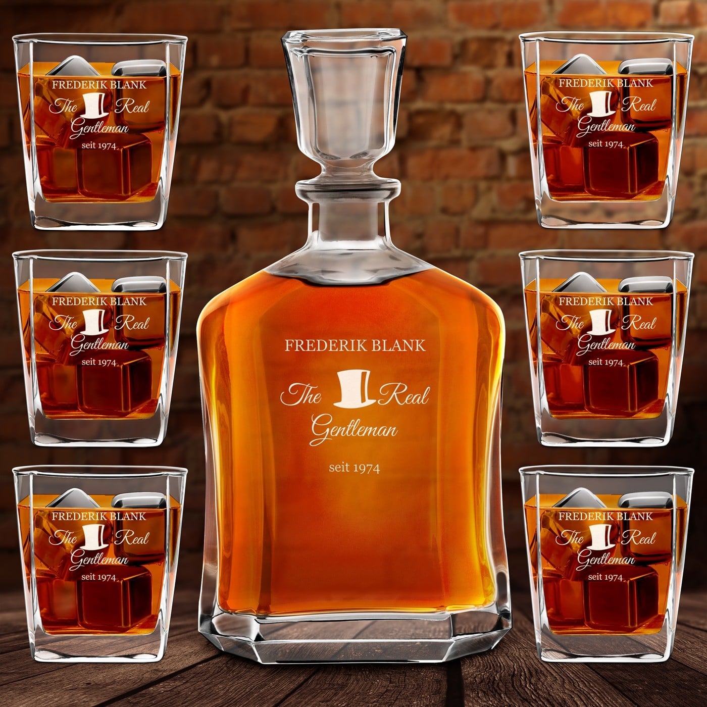 Whisky Karaffe Set mit 6 Gläsern und Gravur für einen Gentleman zum Geburtstag