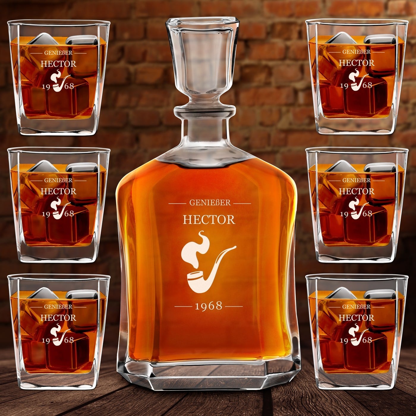 Whisky Karaffe Set mit 6 Gläsern und Gravur für einen Whiskygenießer zum Geburtstag