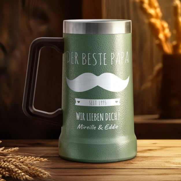 Isolierter Bierkrug aus Edelstahl Grün für Ihren Vater zum Geburtstag Vatertag