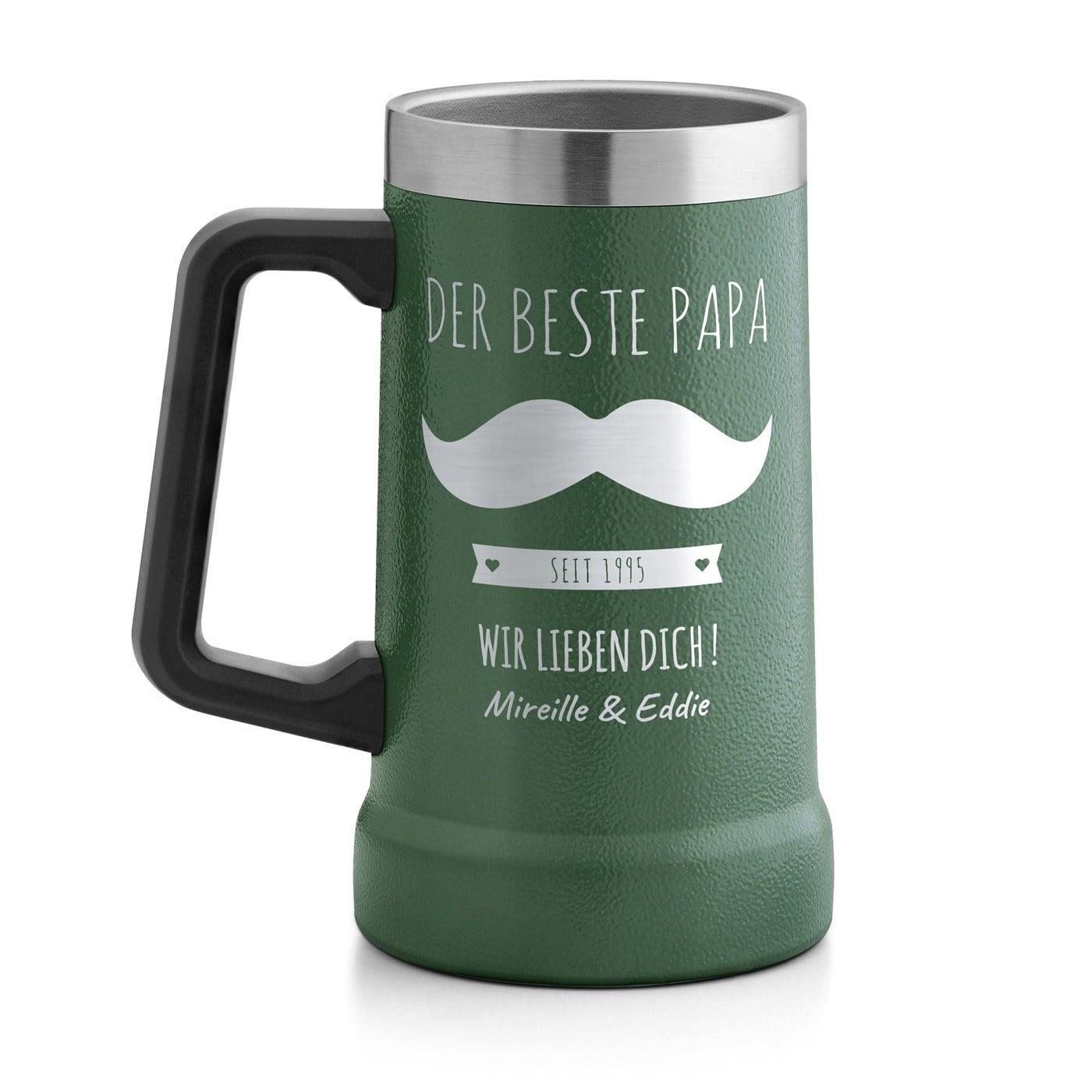 Isolierter Bierkrug aus Edelstahl Grün für Ihren Vater zum Geburtstag Vatertag