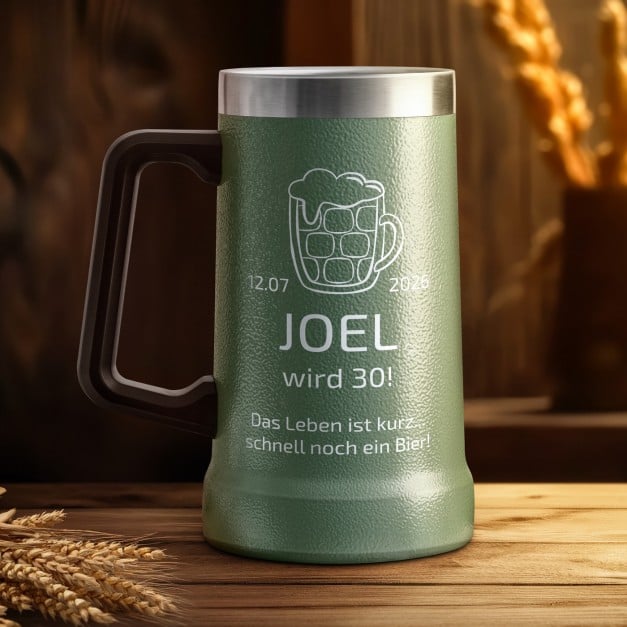 Isolierter Bierkrug aus Edelstahl Grün für ihn zum 30. Geburtstag