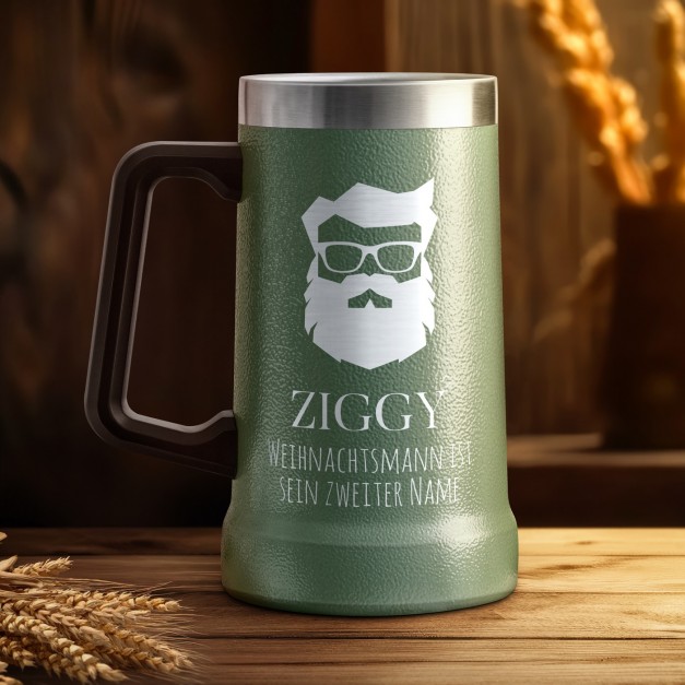 Isolierter Bierkrug aus Edelstahl Grün für einen Bartträger zum Nikolaustag Ehrentag zu Weihnachten