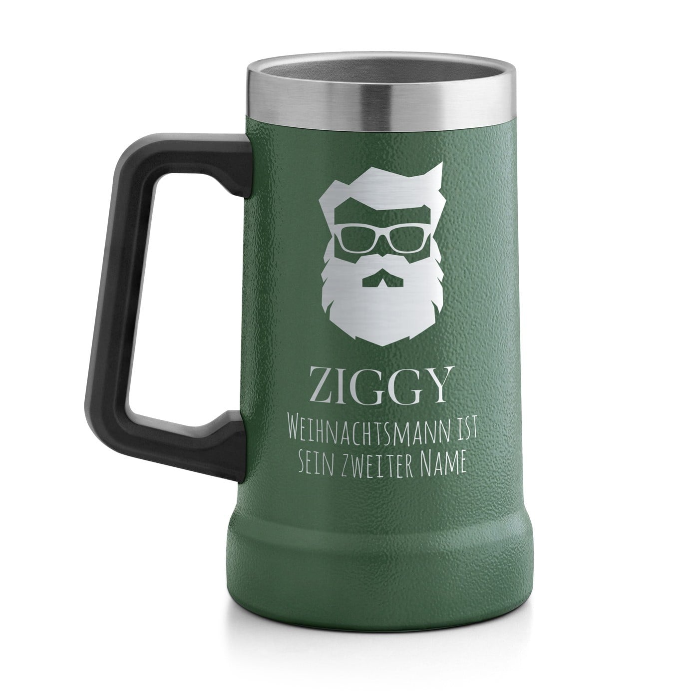 Isolierter Bierkrug aus Edelstahl Grün für einen Bartträger zum Nikolaustag Ehrentag zu Weihnachten