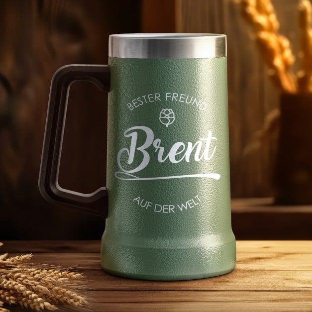 Isolierter Bierkrug aus Edelstahl Grün für Ihren Freund zum Ehrentag Männertag Valentinstag
