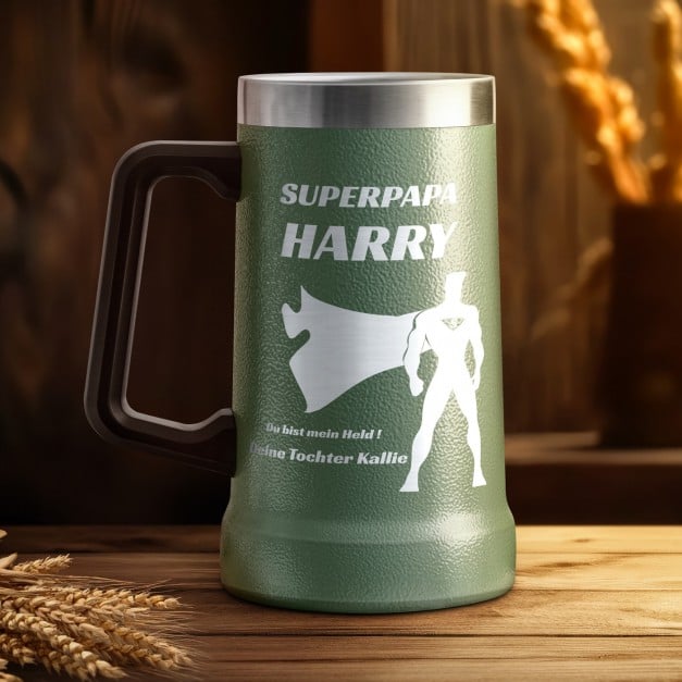 Isolierter Bierkrug aus Edelstahl Grün für Ihren Vater zum Vatertag