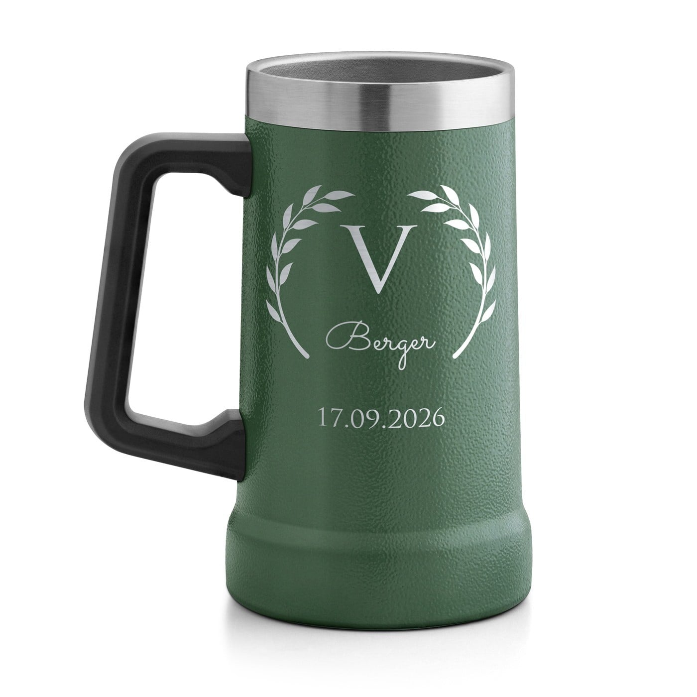 Isolierter Bierkrug aus Edelstahl Grün für ihn zum Geburtstag