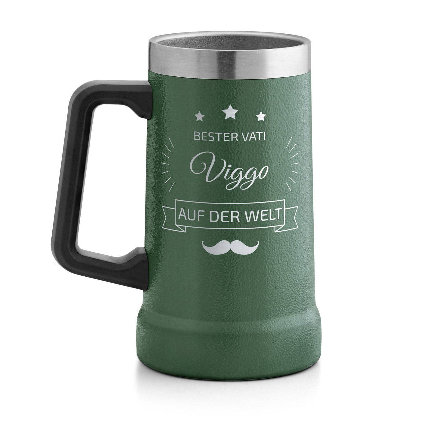 Isolierter Bierkrug aus Edelstahl Grün für Ihren Papa