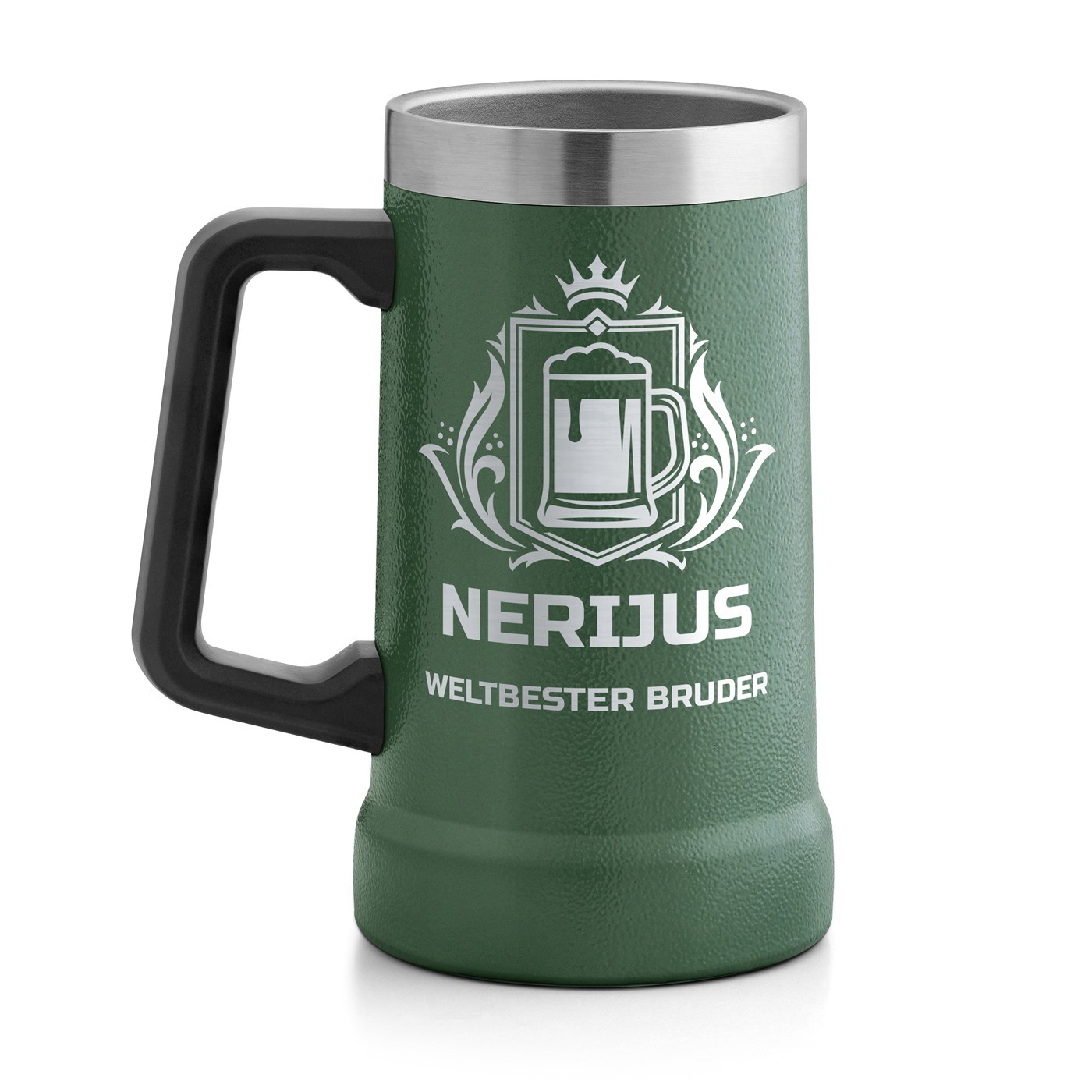 Isolierter Bierkrug aus Edelstahl Grün für Ihren Bruder zum Ehrentag
