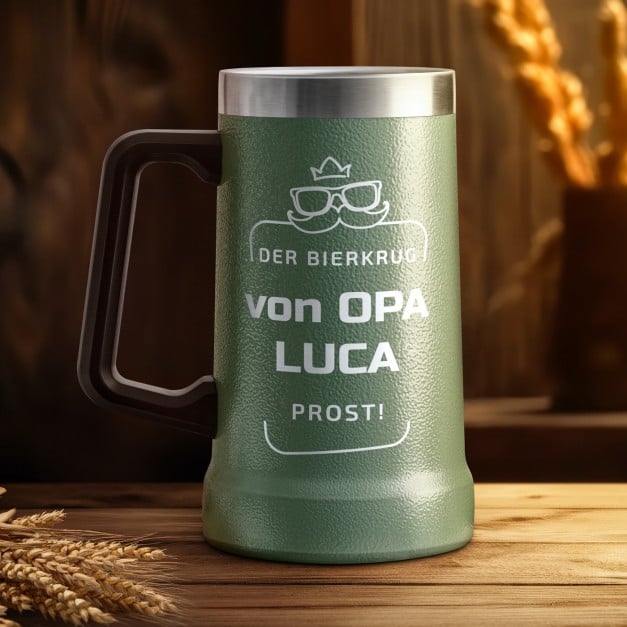 Isolierter Bierkrug aus Edelstahl Grün für Ihren Großvater