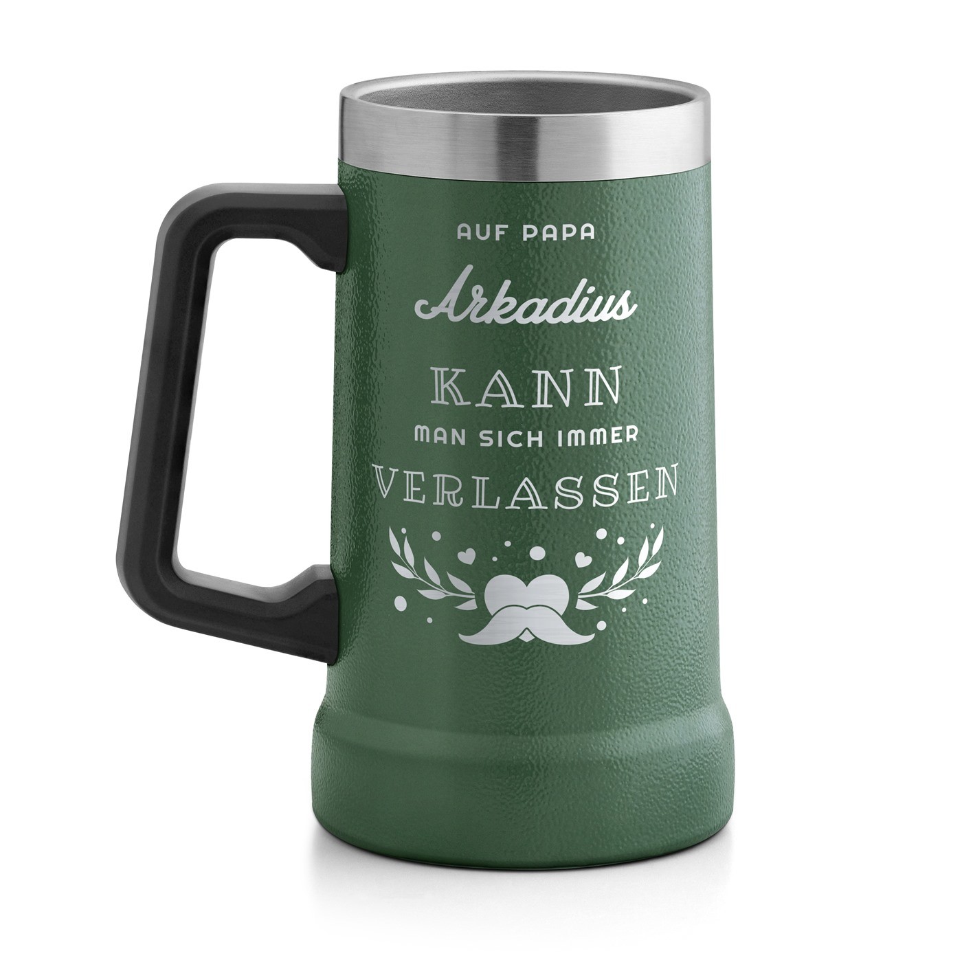 Isolierter Bierkrug aus Edelstahl Grün für Ihren Vati
