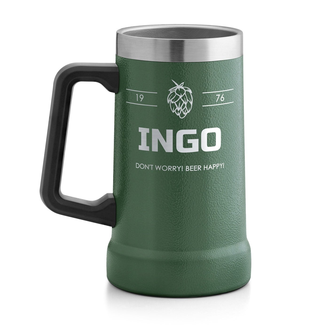 Isolierter Bierkrug aus Edelstahl Grün für einen Bierliebhaber zum Geburtstag
