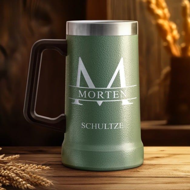 Isolierter Bierkrug aus Edelstahl Grün für einen Gentleman zum Geburtstag Jubiläum
