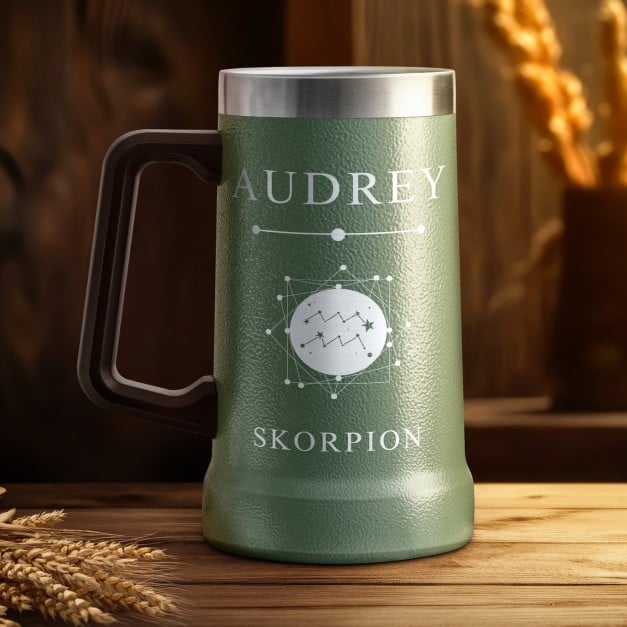 Isolierter Bierkrug aus Edelstahl Grün für sie zum Ehrentag Sternzeichen