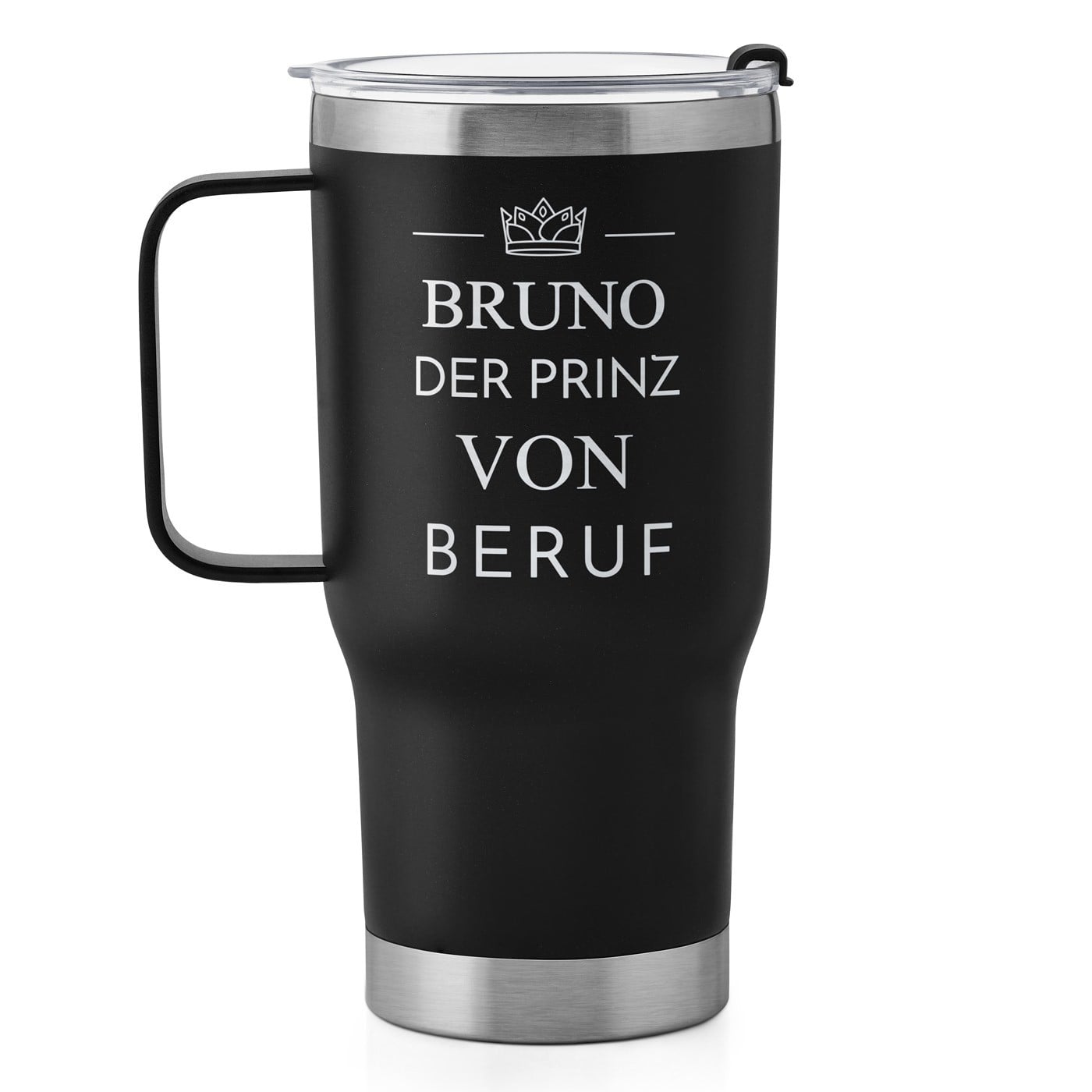 Schwarzer Isolierbecher mit transparentem Deckel und Gravur für ihn Ihren Freund zum Ehrentag Junggesellenabend
