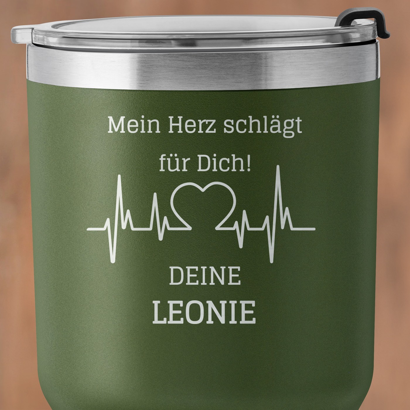 Grüner Thermobecher mit transparentem Deckel und Gravur für Ihren Freund Ehemann zum Valentinstag Hochzeitsjubiläum