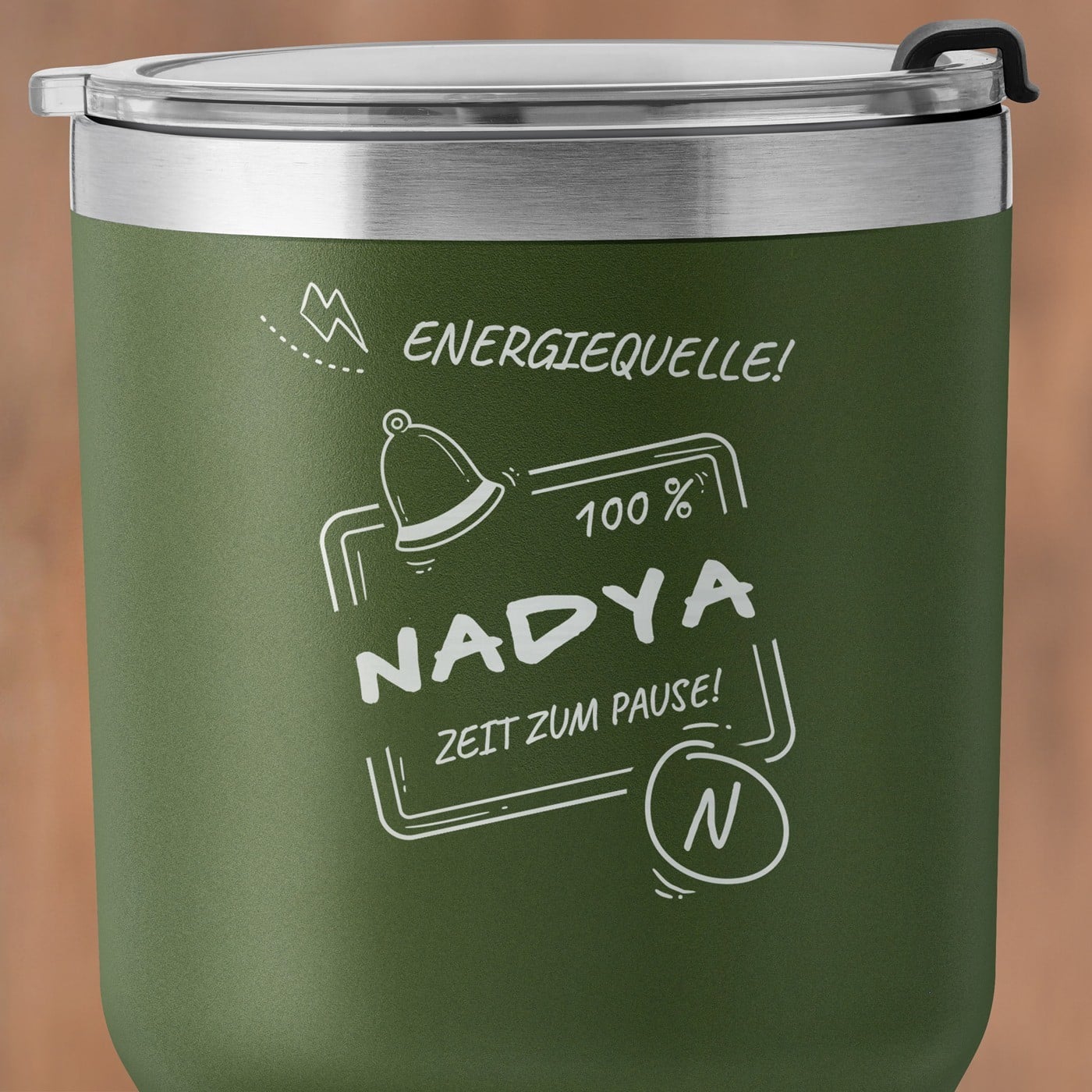 Grüner Thermobecher mit transparentem Deckel und Gravur für ihn einen Studenten Lehrer Klassenlehrer zum Ehrentag 