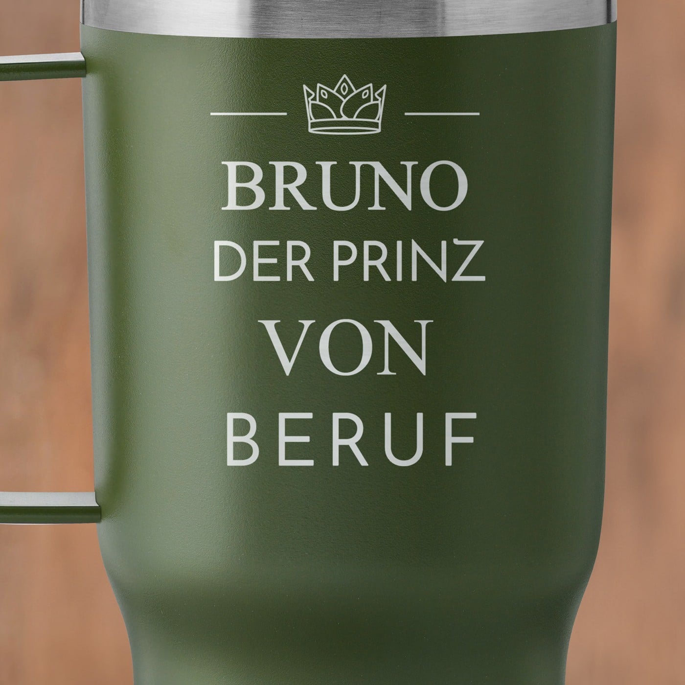 Grüner Isolierbecher mit transparentem Deckel und Gravur für ihn zum Ehrentag Junggesellenabend