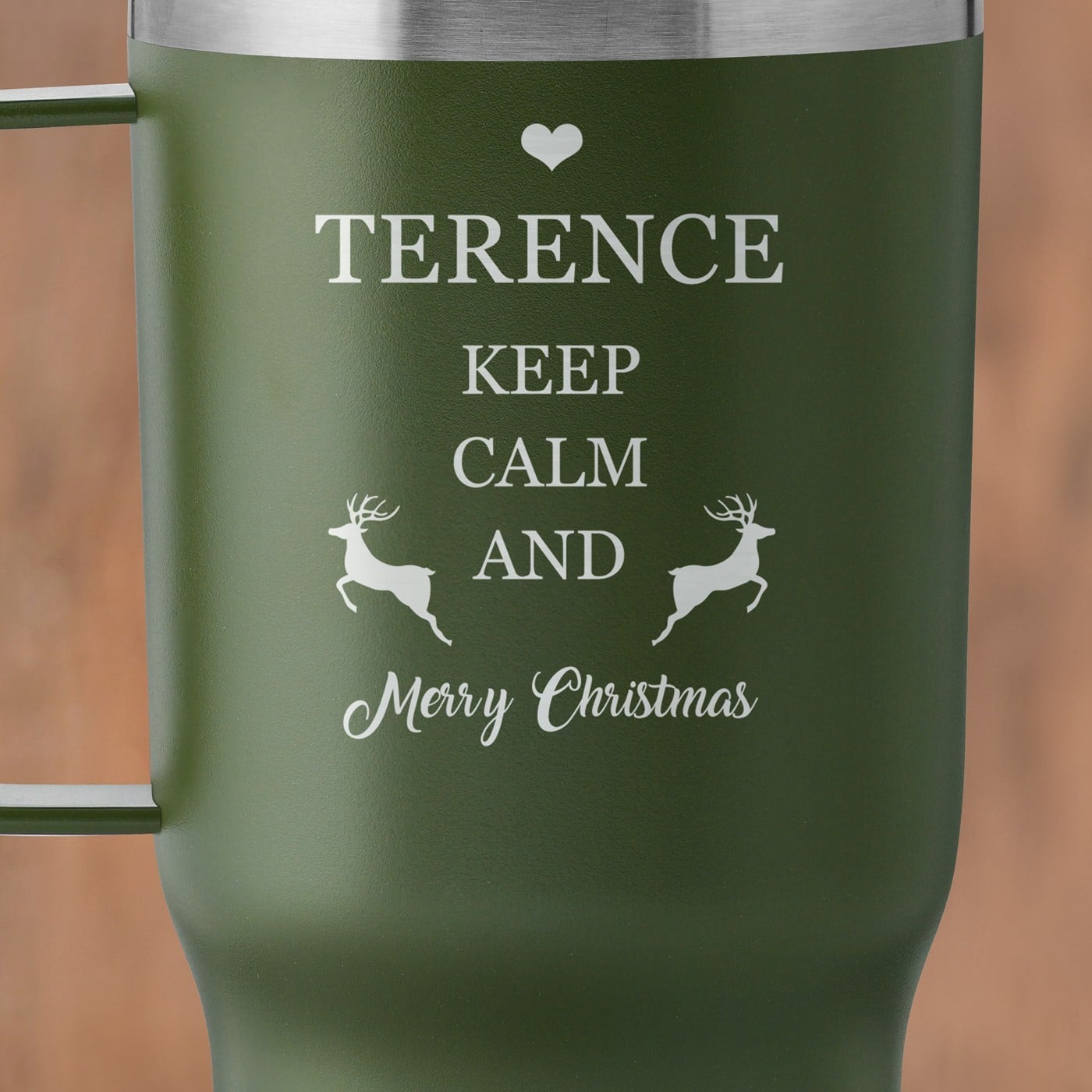 Grüner Isolierbecher mit transparentem Deckel und Gravur für ihn Christmas