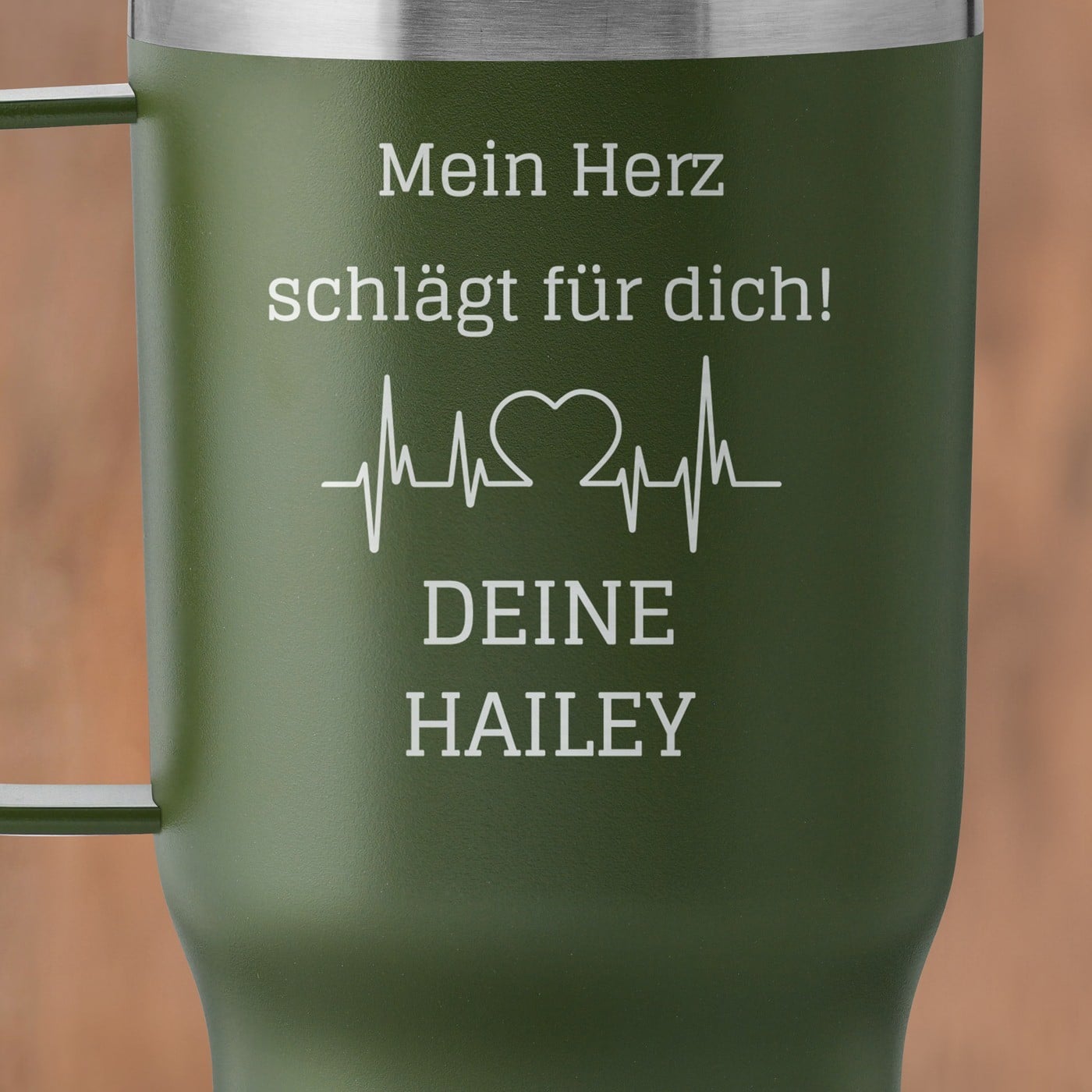 Grüner Isolierbecher mit transparentem Deckel und Gravur für Ihren Freund Ehemann Verlobten zum Valentinstag Hochzeitsjubiläum