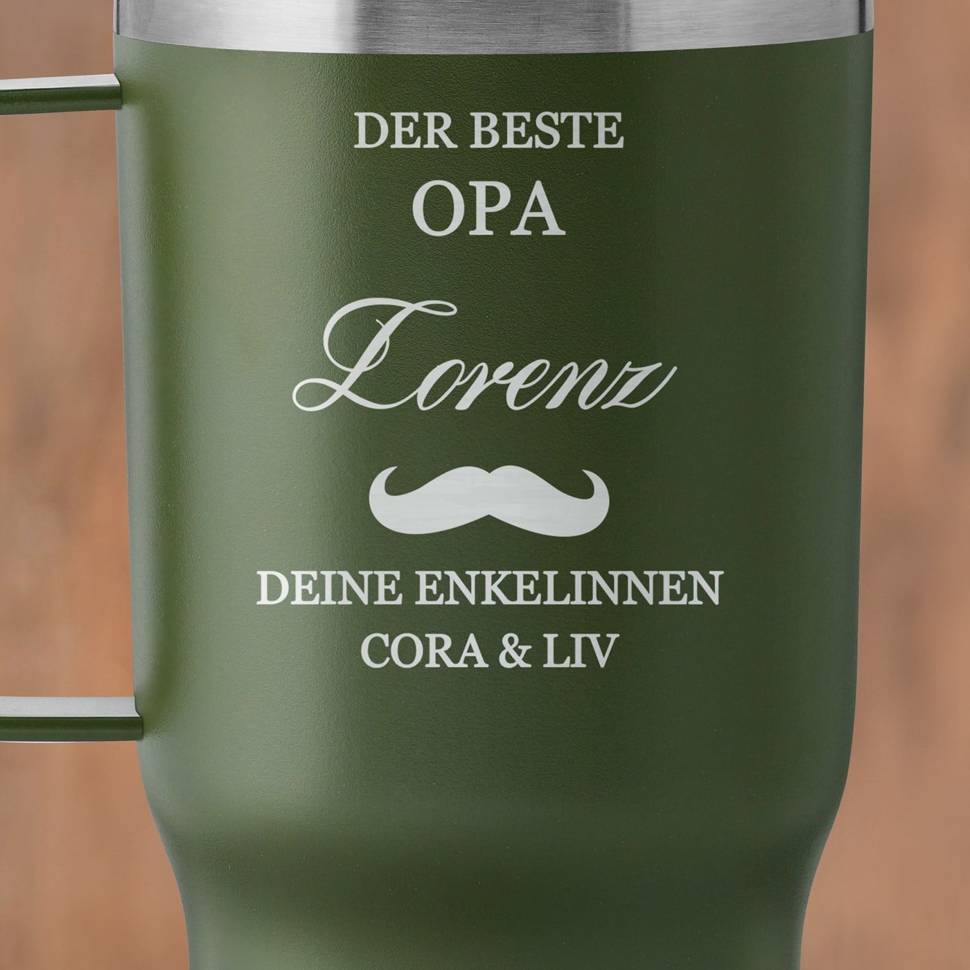 Grüner Isolierbecher mit transparentem Deckel und Gravur für Ihren Opa zum Ehretag Opatag