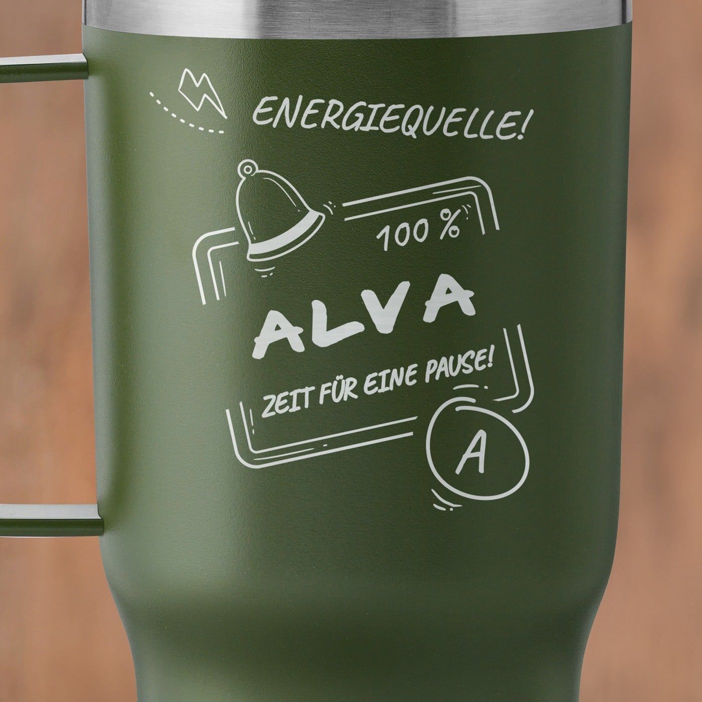 Grüner Isolierbecher mit transparentem Deckel und Gravur für sie eine Studentin Lehrerin zum Lehrertag
