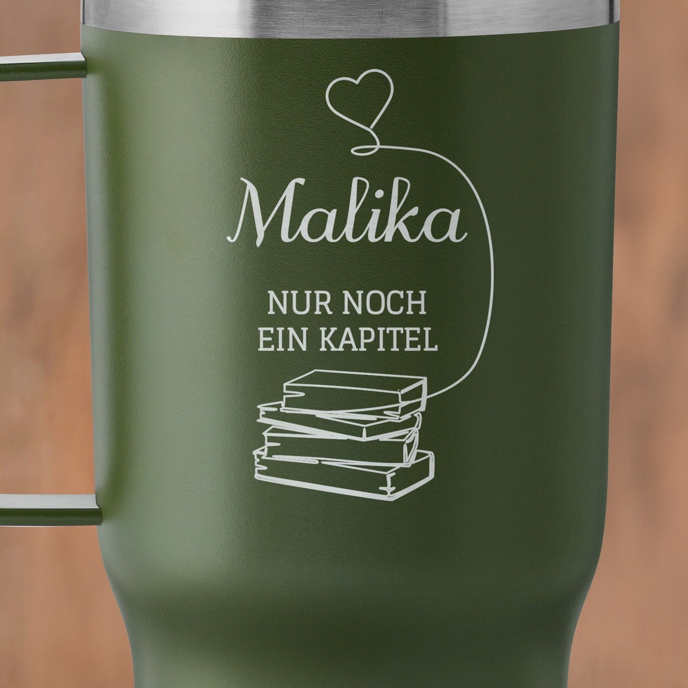 Grüner Isolierbecher mit transparentem Deckel und Gravur für einen Bücherwurm Ihre Lehrerin Freundin Ehefrau zum Ehrentag Valent