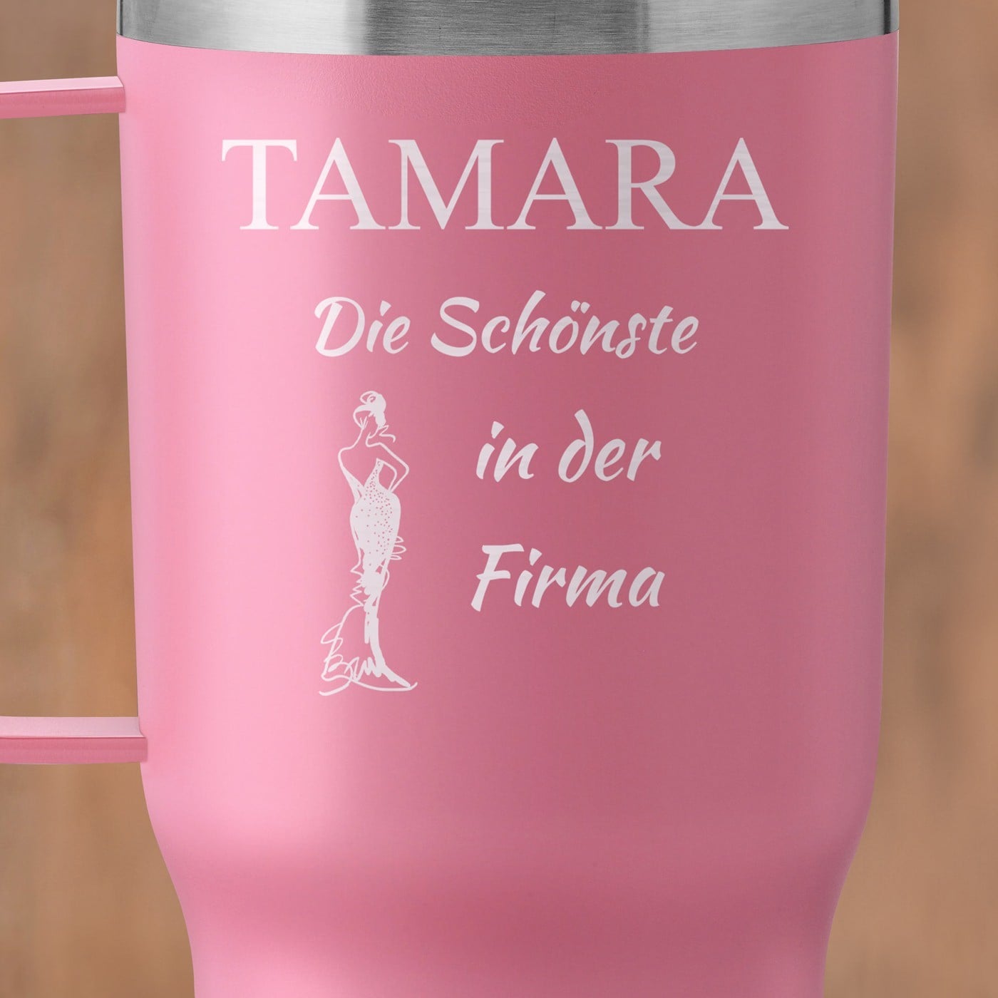 Rosa Isolierbecher mit Gravur und transparentem Deckel für sie zum Ehrentag Schönheit