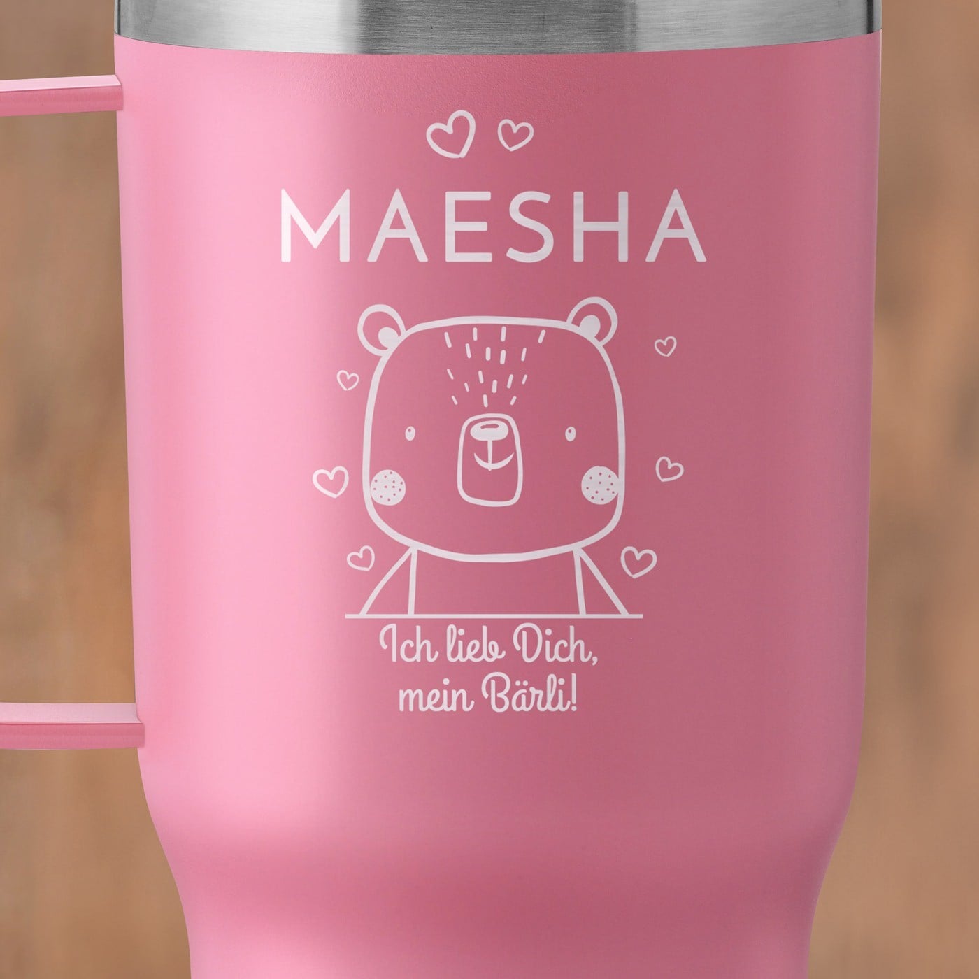 Rosa Isolierbecher mit transparentem Deckel und Gravur für Ihre Freundin Ehefrau zum Valentinstag Hochzeitstag