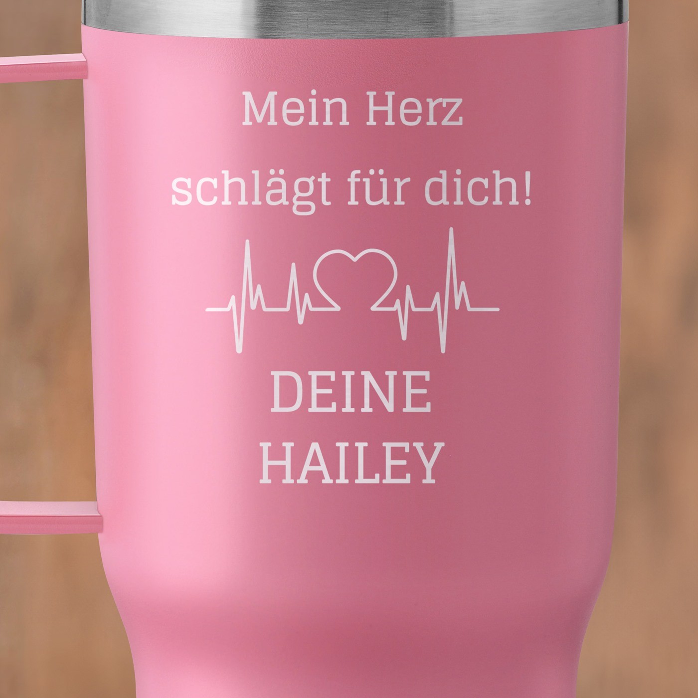 Rosa Isolierbecher mit transparentem Deckel und Gravur für Ihre Geliebte zum Valentinstag Hochzeitsjubiläum