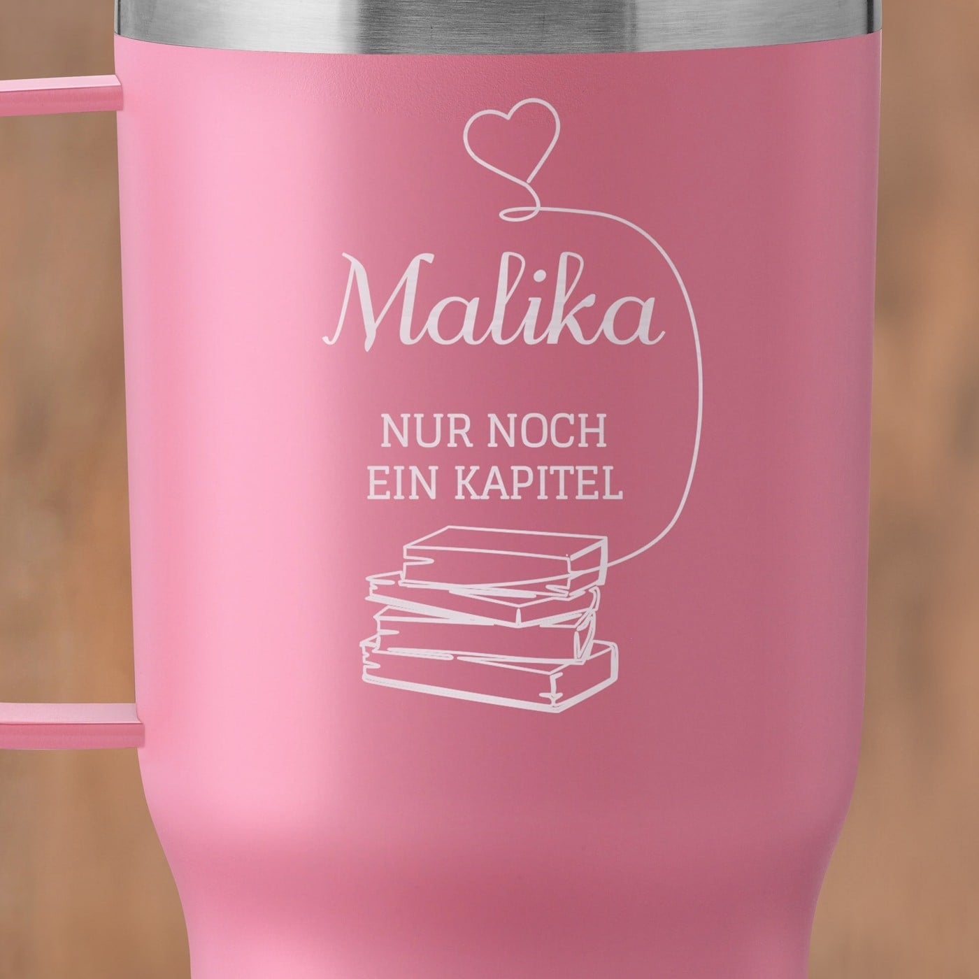 Rosa Isolierbecher mit transparentem Deckel und Gravur für Ihre Freundin Ehefrau einen Bücherwurm Ihre Lehrerin zum Ehrentag Val
