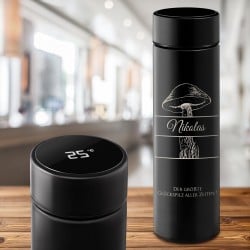 Auslaufsichere Thermosflasche mit Gravur Schwarz 400 ml für einen Pilzsammler
