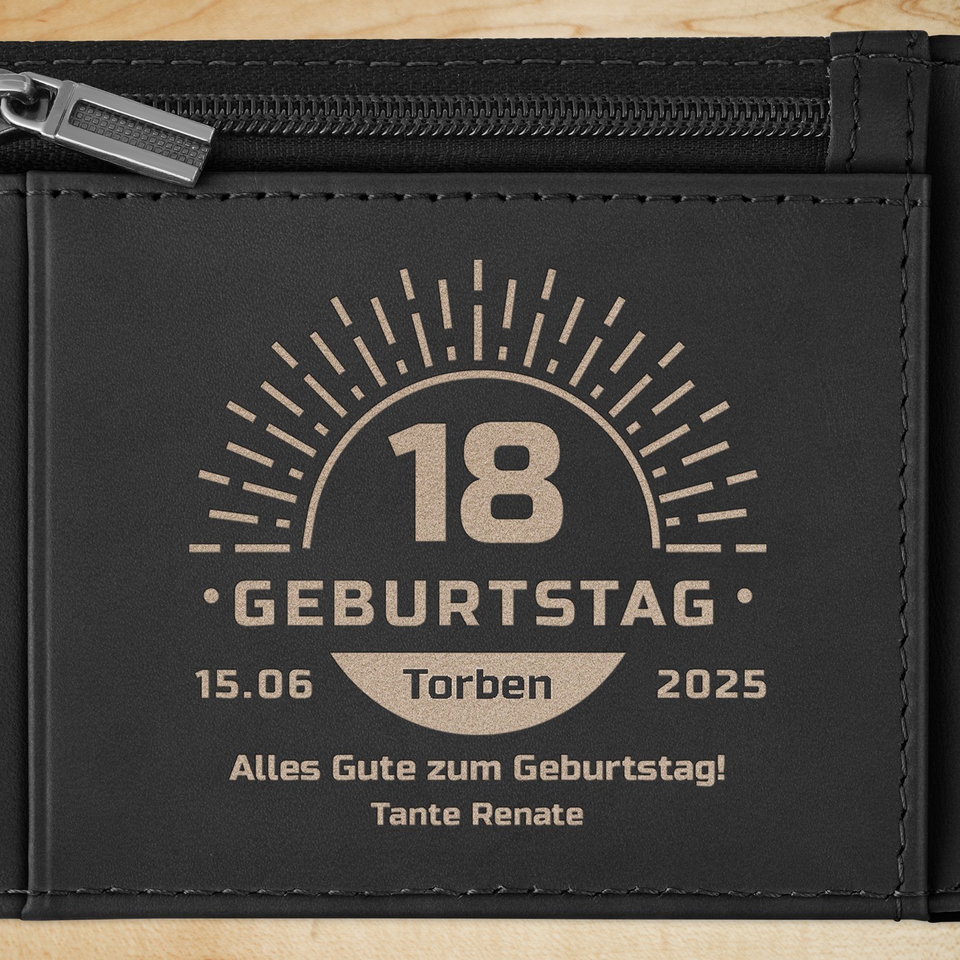 Herren Geldbeutel aus Leder mit Gravur Schwarz für ihn zum 18. Geburtstag