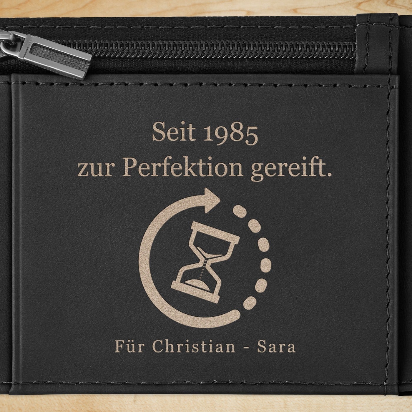 Herren Geldbeutel aus Leder mit Gravur Schwarz für ihn zum Geburtstag