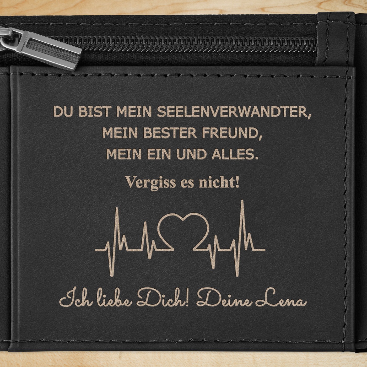 Herren Geldbeutel aus Leder mit Gravur Schwarz für Ihren Freund Ehemann Verlobten zum Valentinstag Jahrestag
