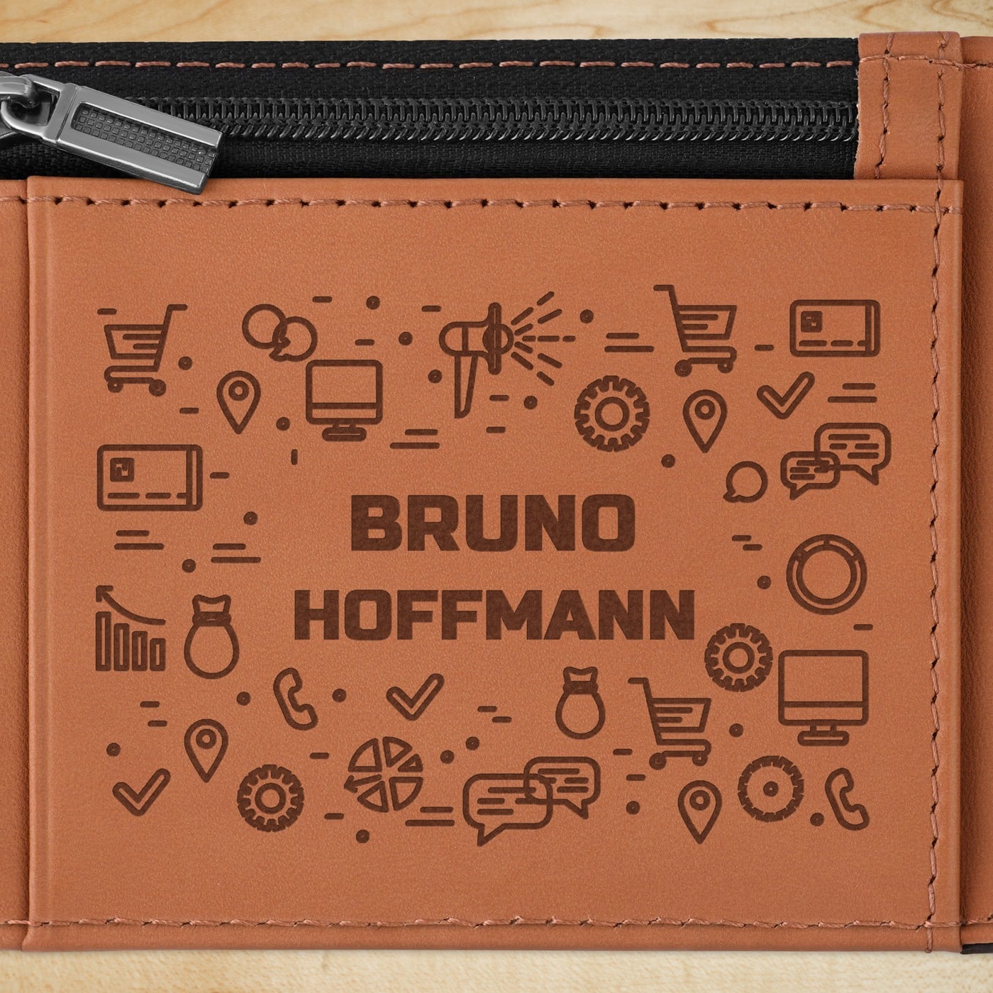 Herren Geldbeutel aus Leder mit Gravur Schwarz-Braun für hn einen Geek
