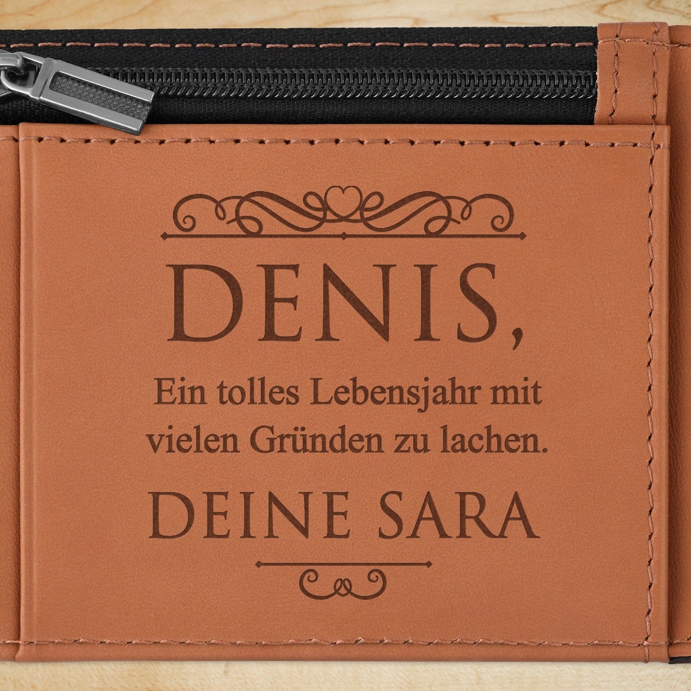 Herren Geldbeutel aus Leder mit Gravur Schwarz-Braun für Ihren Freund Ehemann zum Valentinstag
