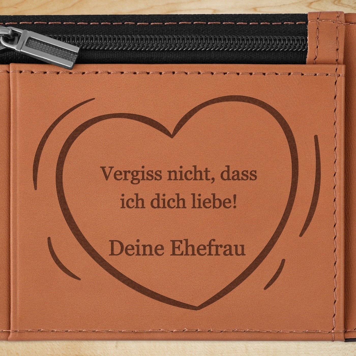 Herren Geldbeutel aus Leder mit Gravur Schwarz-Braun für  Ihren Ehemann zum Jaherstag Valentinstag