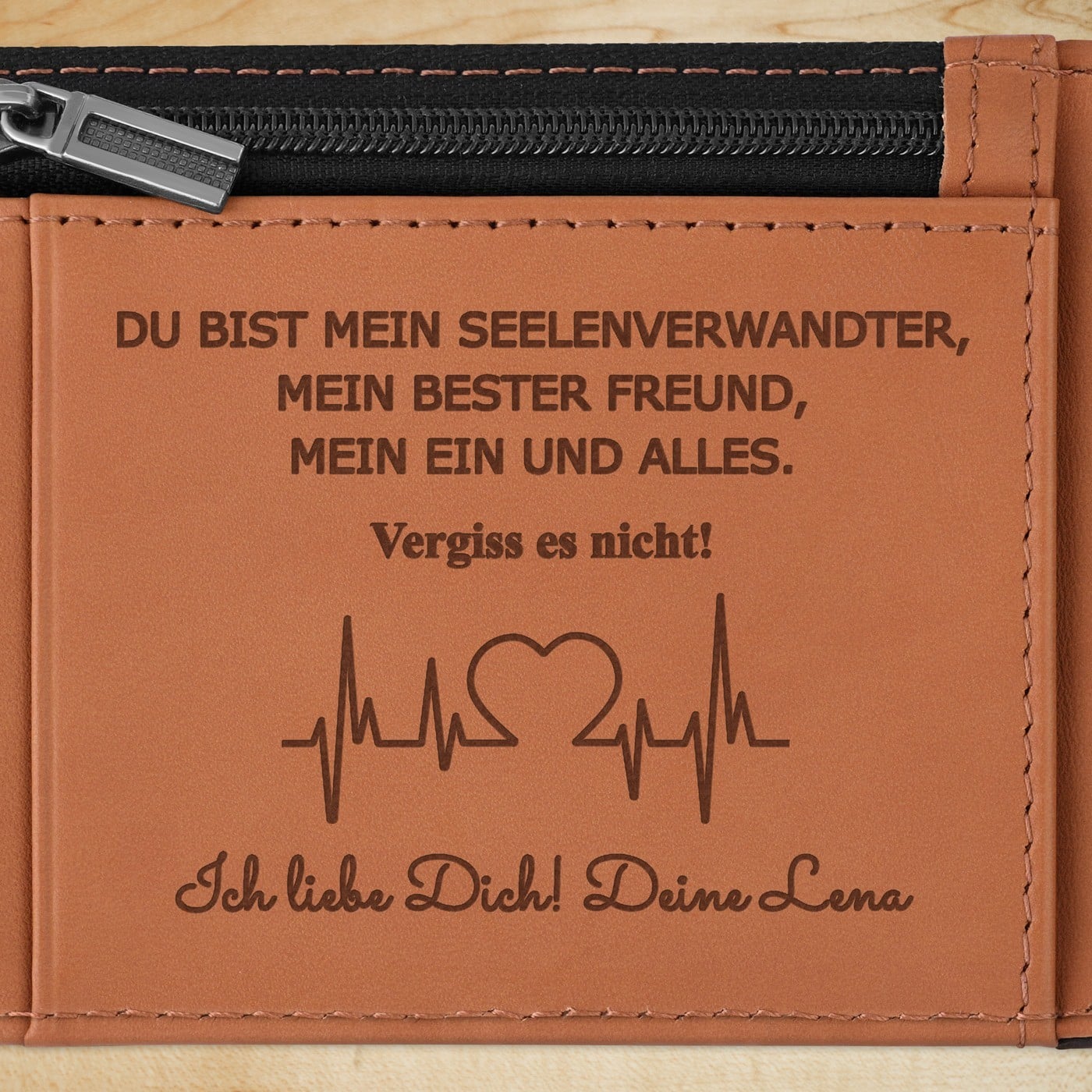 Herren Geldbeutel aus Leder mit Gravur Schwarz-Braun für Ihren Freund Ehemann zum Valentinstag Jubiläum Herz