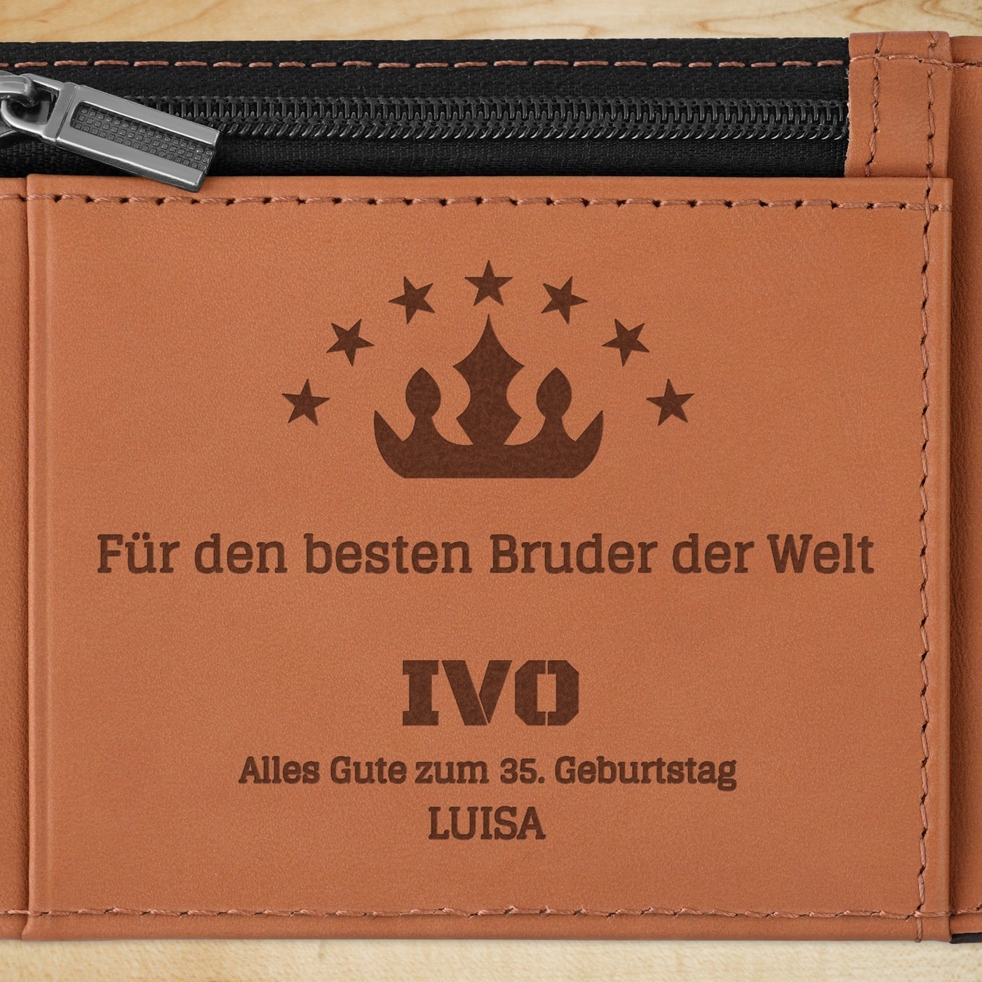 Herren Geldbeutel aus Leder mit Gravur Schwarz-Braun für Ihren Bruder zum Geburtstag