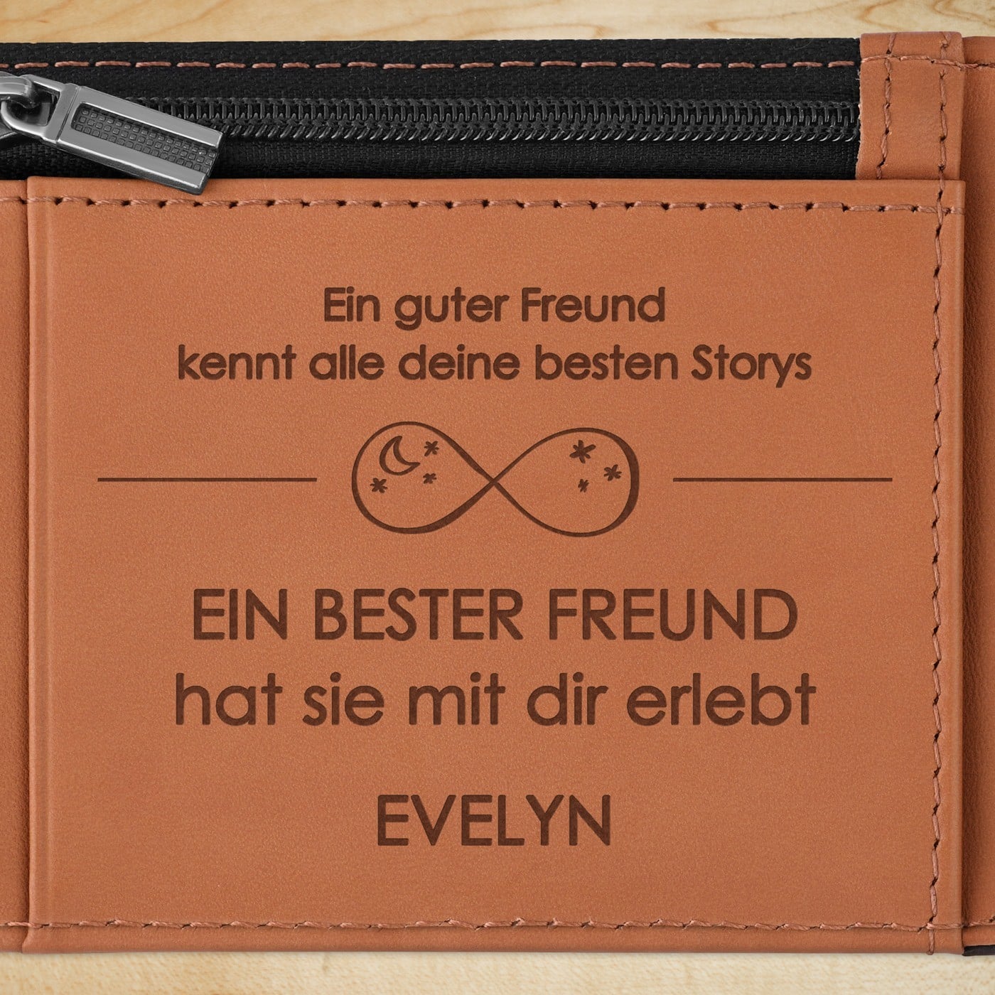 Herren Geldbeutel aus Leder mit Gravur Schwarz-Braun für Ihren Freund