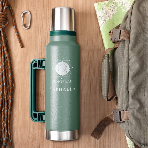 Grüne Thermosflasche mit Gravur und Trinkbecher für sie Ihre Lehrerin Klassenlehrerin zum Ehrentag Geburtstag