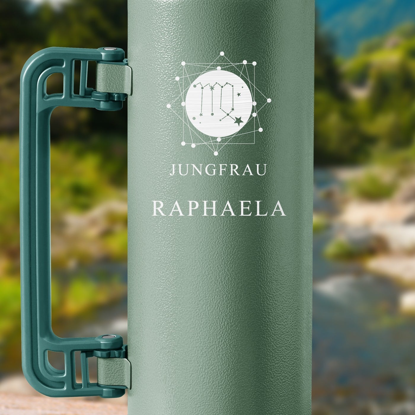 Grüne Thermosflasche mit Gravur und Trinkbecher für sie Ihre Lehrerin Klassenlehrerin zum Ehrentag Geburtstag