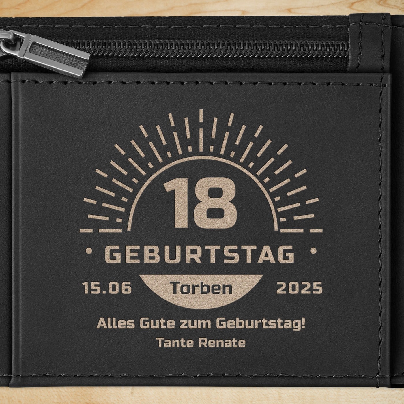 Herren Geldbeutel aus Leder mit Gravur Carbon für ihn zum 18. Geburtstag