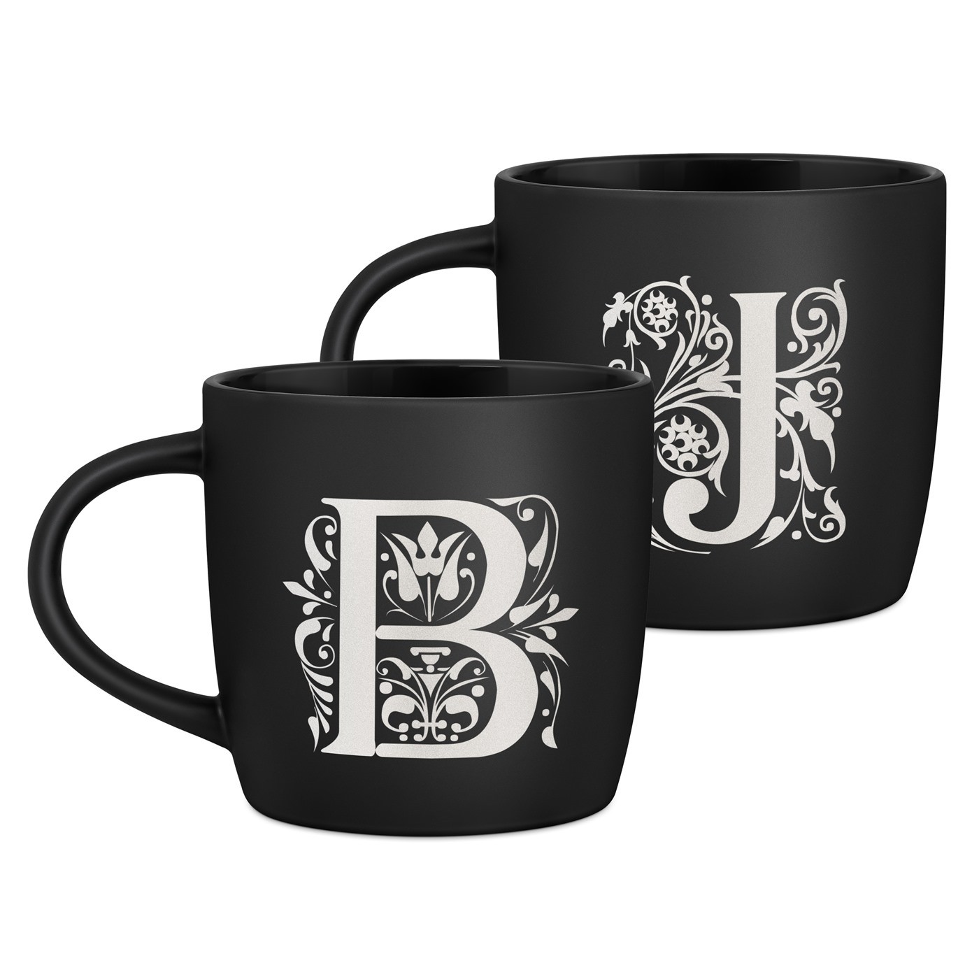 2 Keramik-Kaffeetassen mit Gravur Schwarz/Matt für ein Paar zur Trauung zum Hochzeitstag zum Einzug