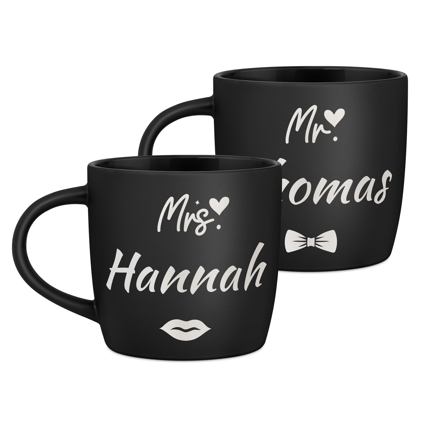 2 Keramik-Kaffeetassen mit Gravur Schwarz/Matt für ein Paar zur Eheschließung zum Hochzeitstag zum Einzug