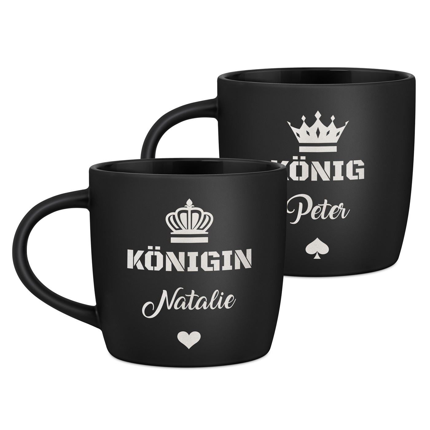 2 Keramik-Kaffeetassen mit Gravur Schwarz/Matt für ein Paar zur Hochzeit zum Jahrestag zum Einzug